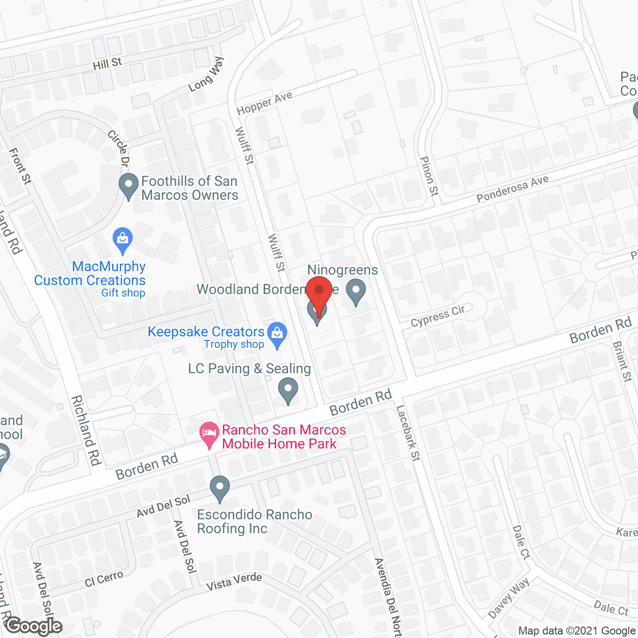 Map of the neighborhood around Woodland Borden Care