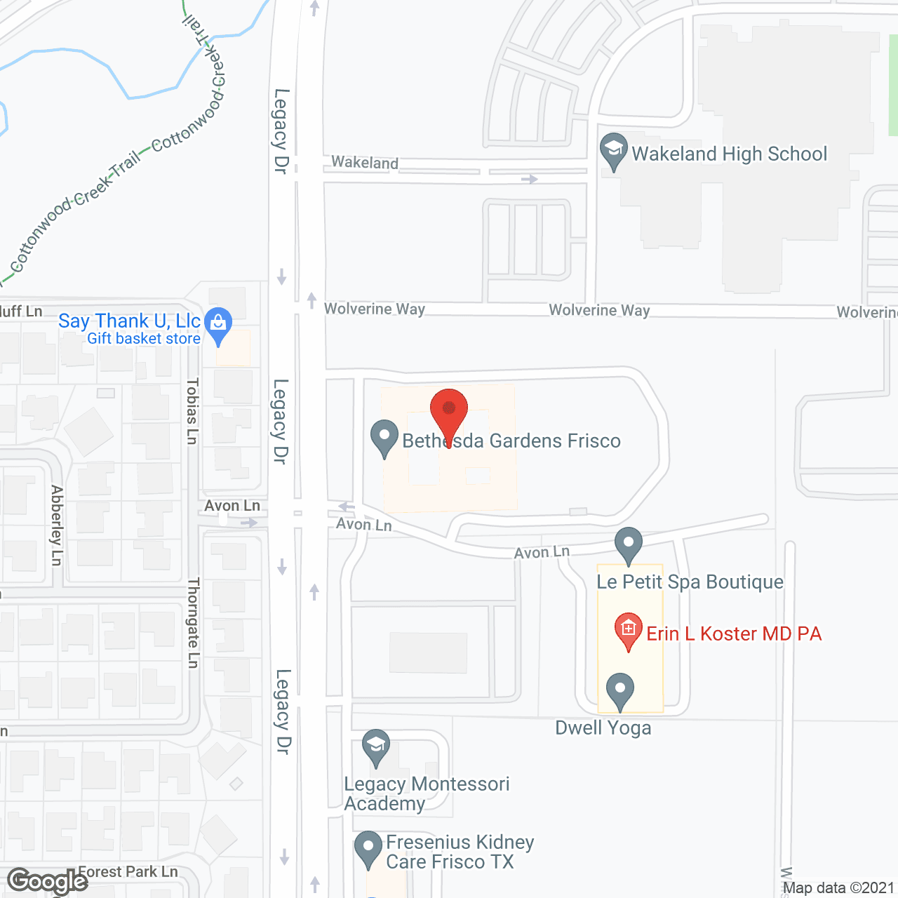 Map of the neighborhood around Bethesda Gardens Frisco
