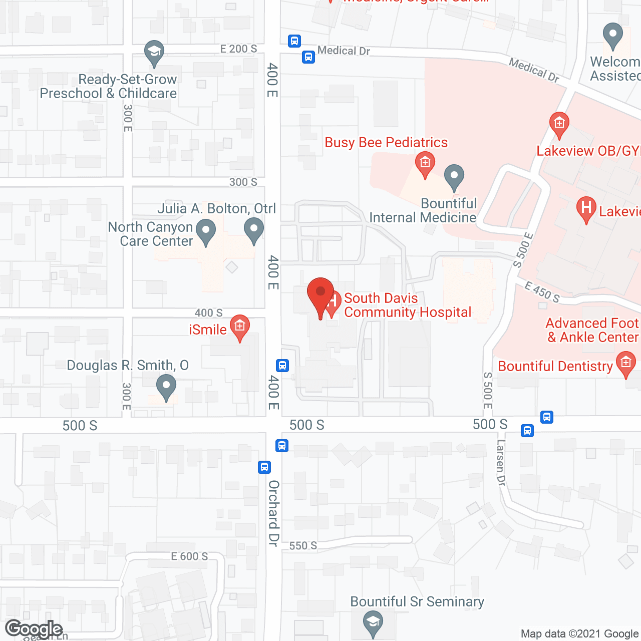 Map of the neighborhood around South Davis Community Hospital