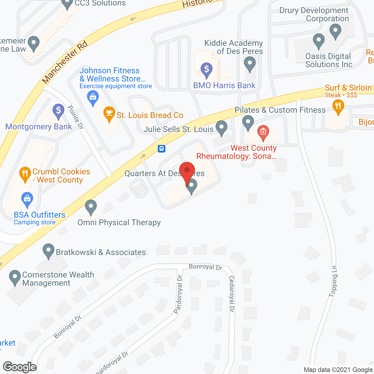 Map of the neighborhood around The Quarters at Des Peres