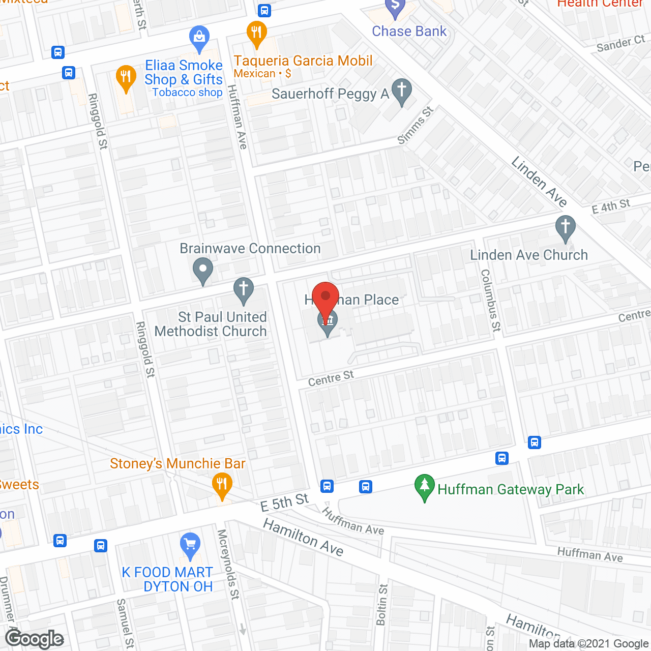 Map of the neighborhood around Huffman Place