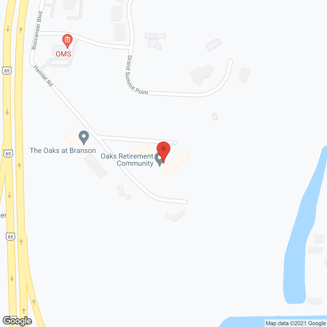 Map of the neighborhood around The Oaks