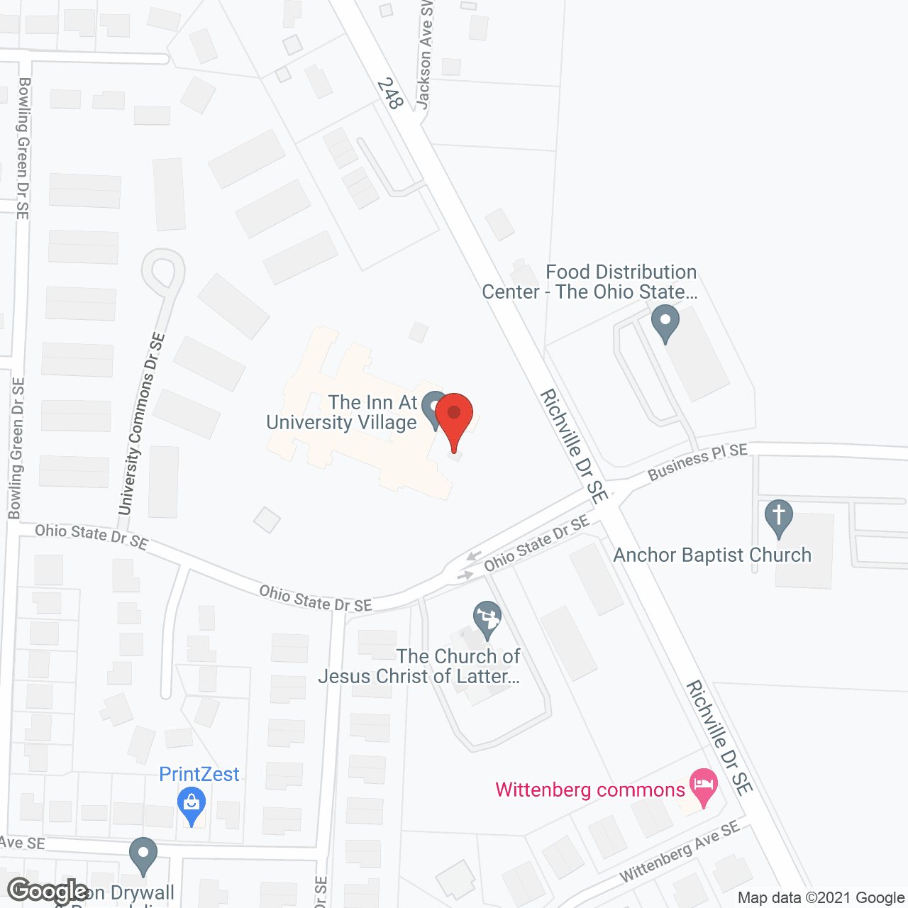 Map of the neighborhood around The Inn at University Village