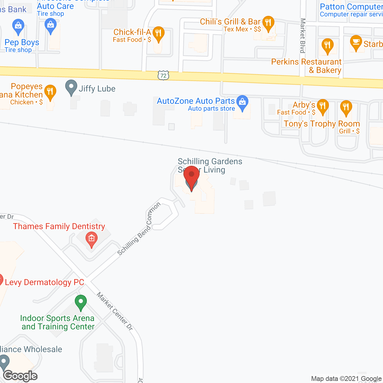 Map of the neighborhood around Schilling Gardens and The Arbors