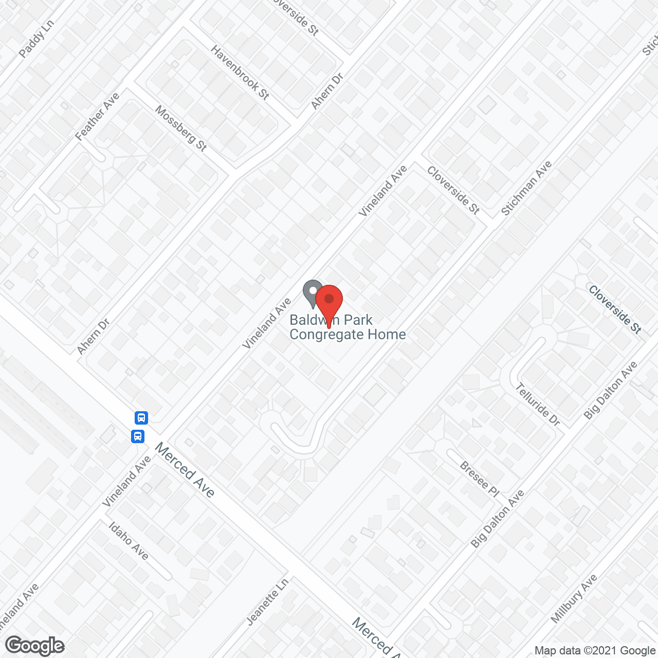 Map of the neighborhood around Baldwin Park Congregate Home