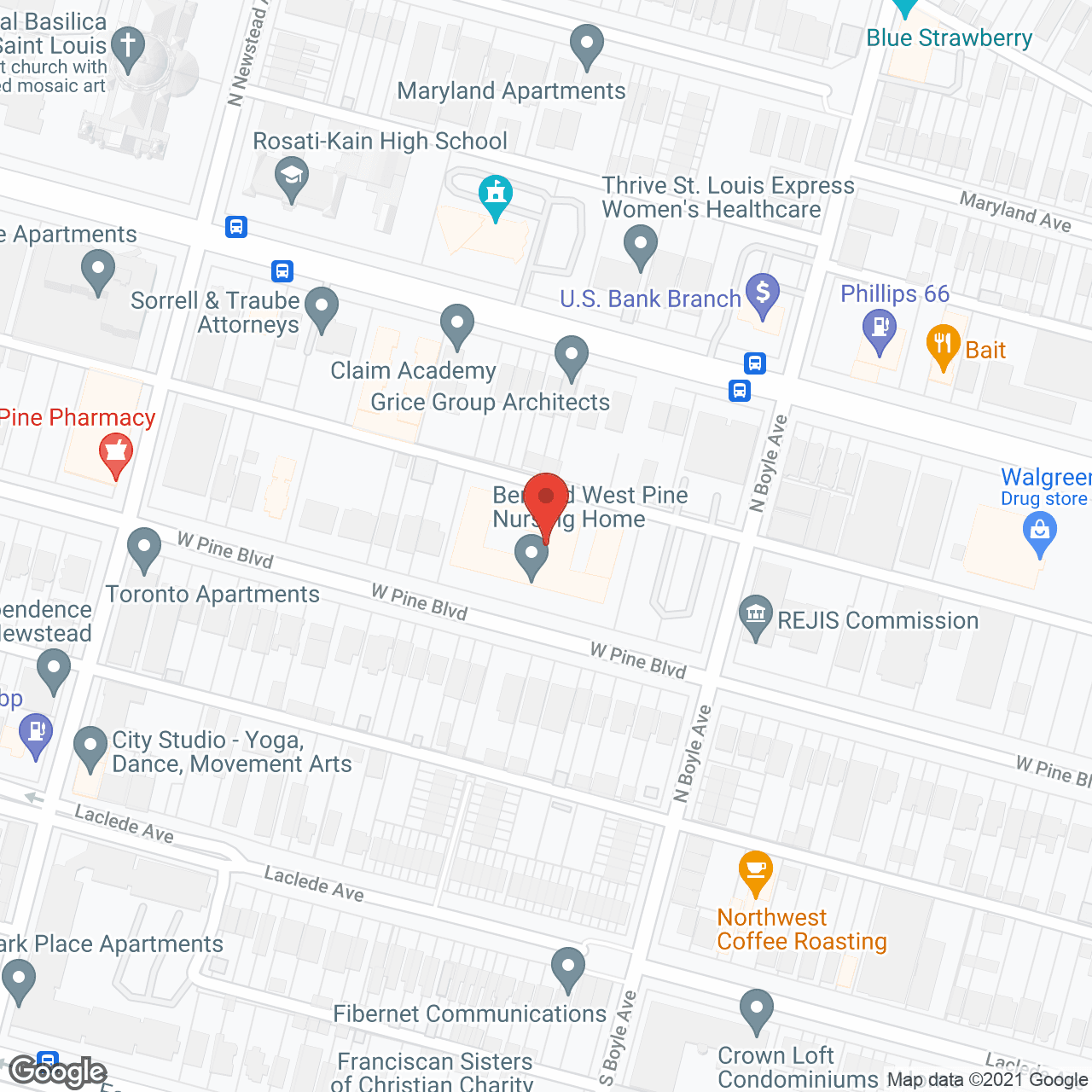 Map of the neighborhood around Bernard Care Center