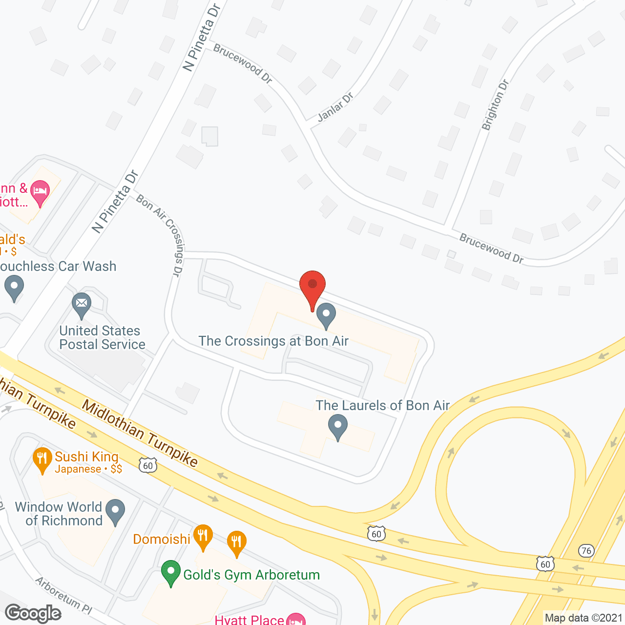 Map of the neighborhood around The Crossroads at Bon Air