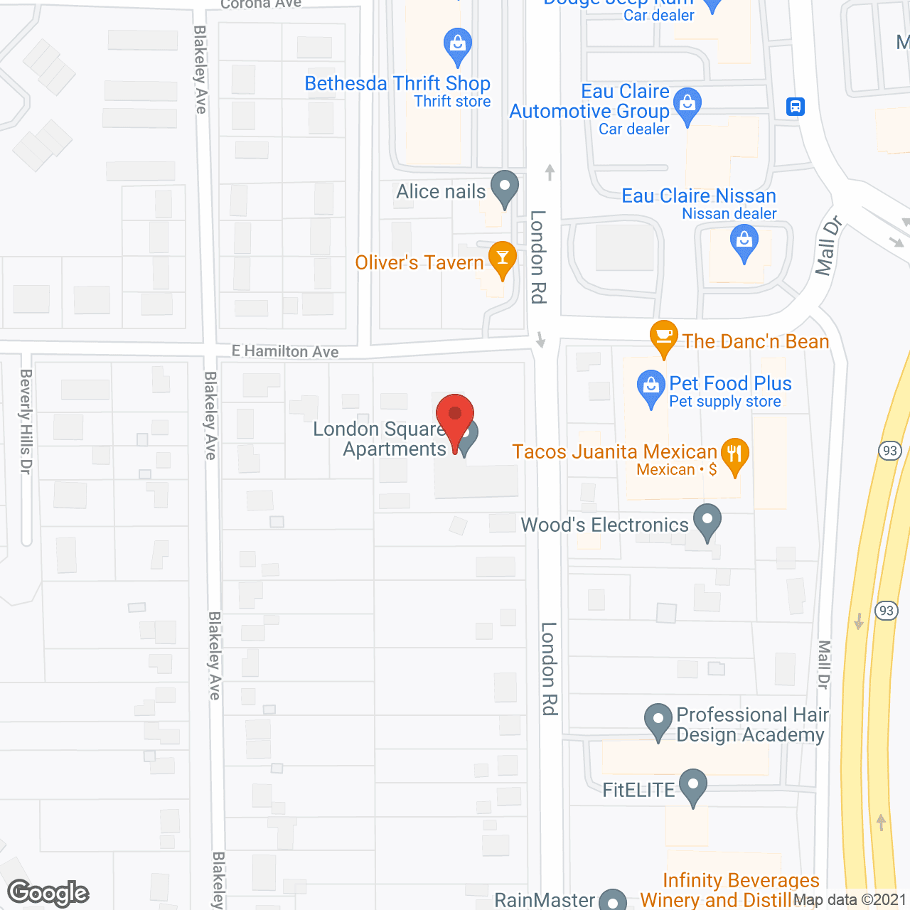 Map of the neighborhood around London Square Apartments