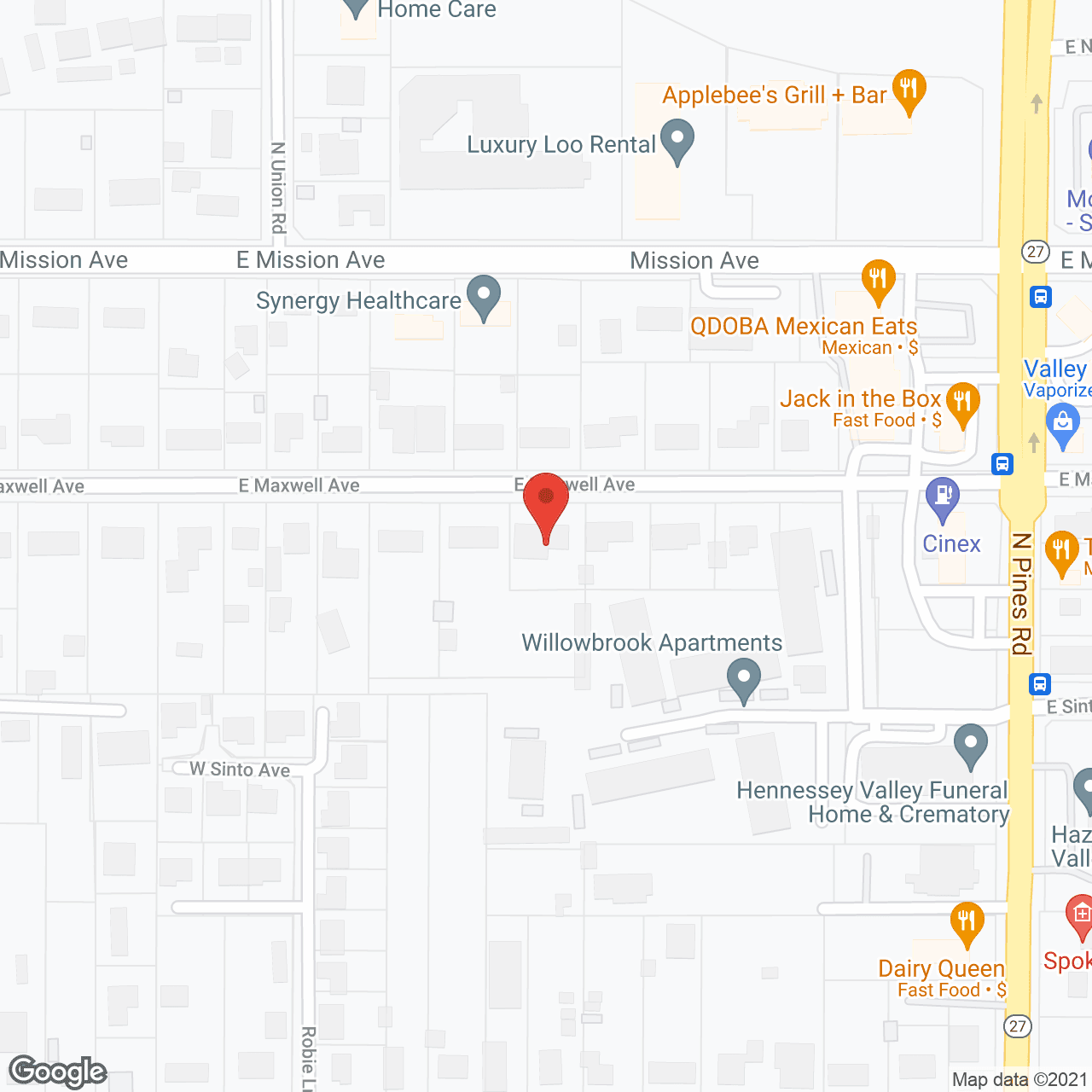 Map of the neighborhood around Valley Pines Retirement Home