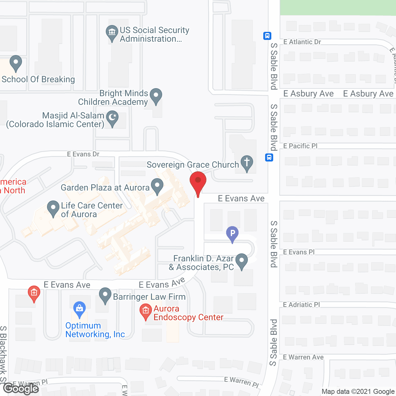 Map of the neighborhood around Garden Plaza of Aurora