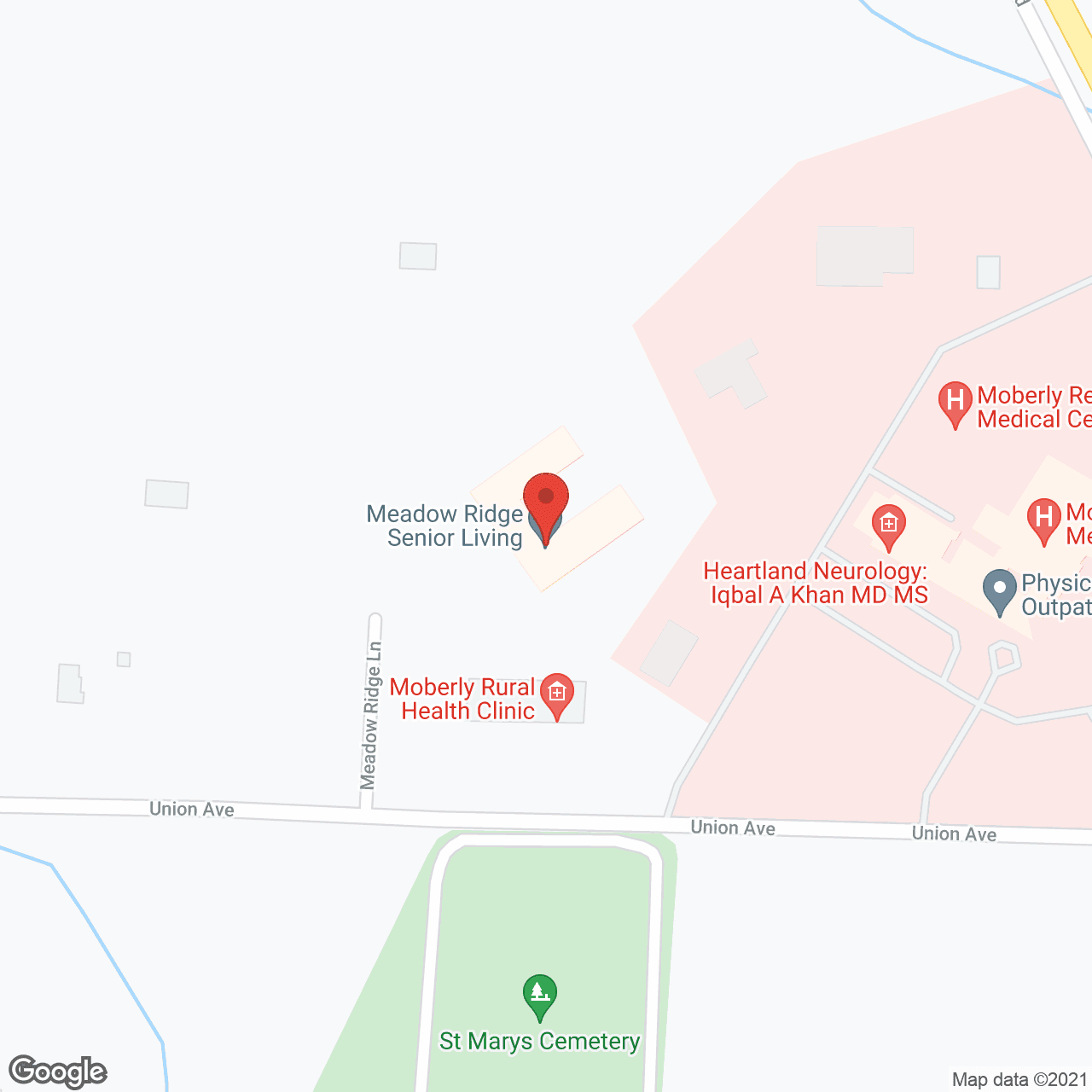 Map of the neighborhood around Meadow Ridge Senior Living