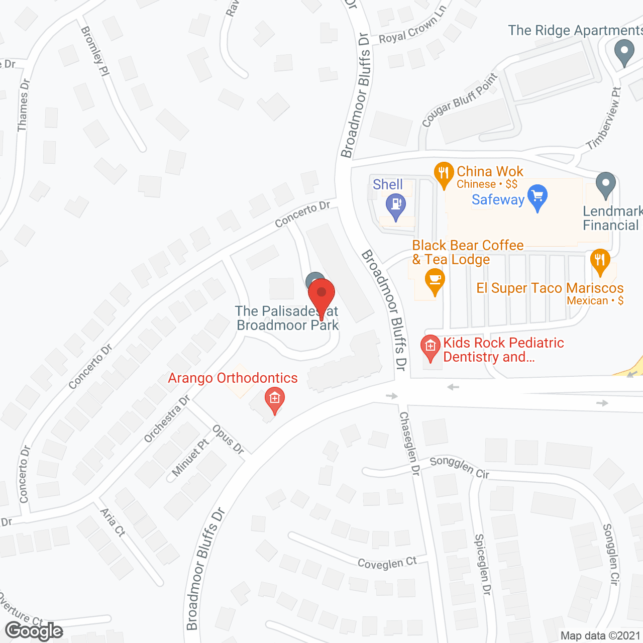 Map of the neighborhood around Palisades At Broadmoor Park