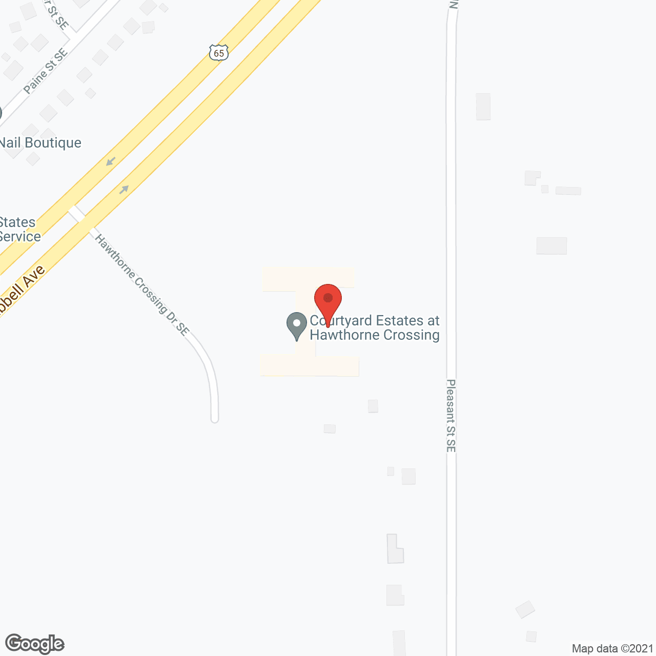 Map of the neighborhood around Courtyard Estates at Hawthorne Crossing