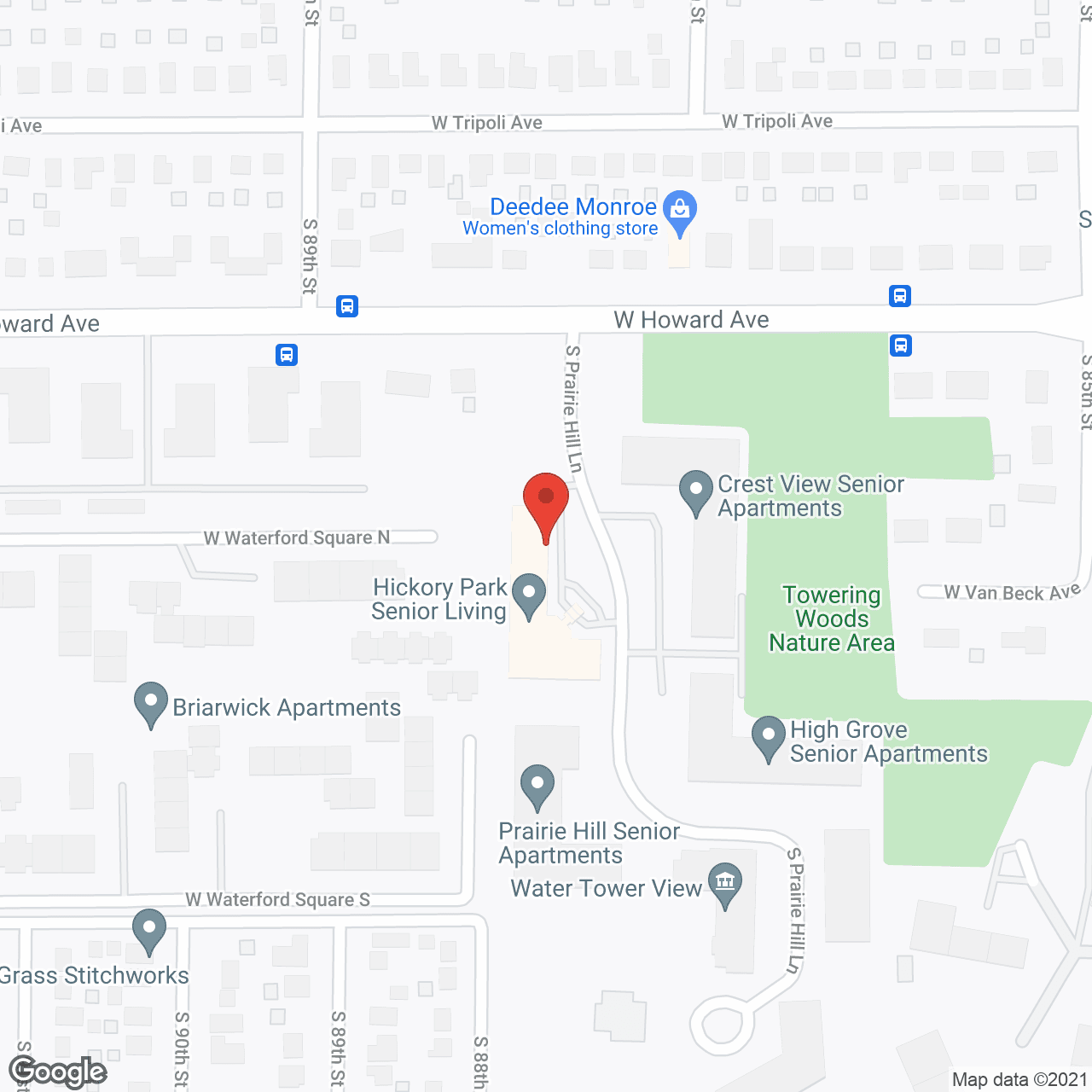 Map of the neighborhood around Hickory Park Senior Living