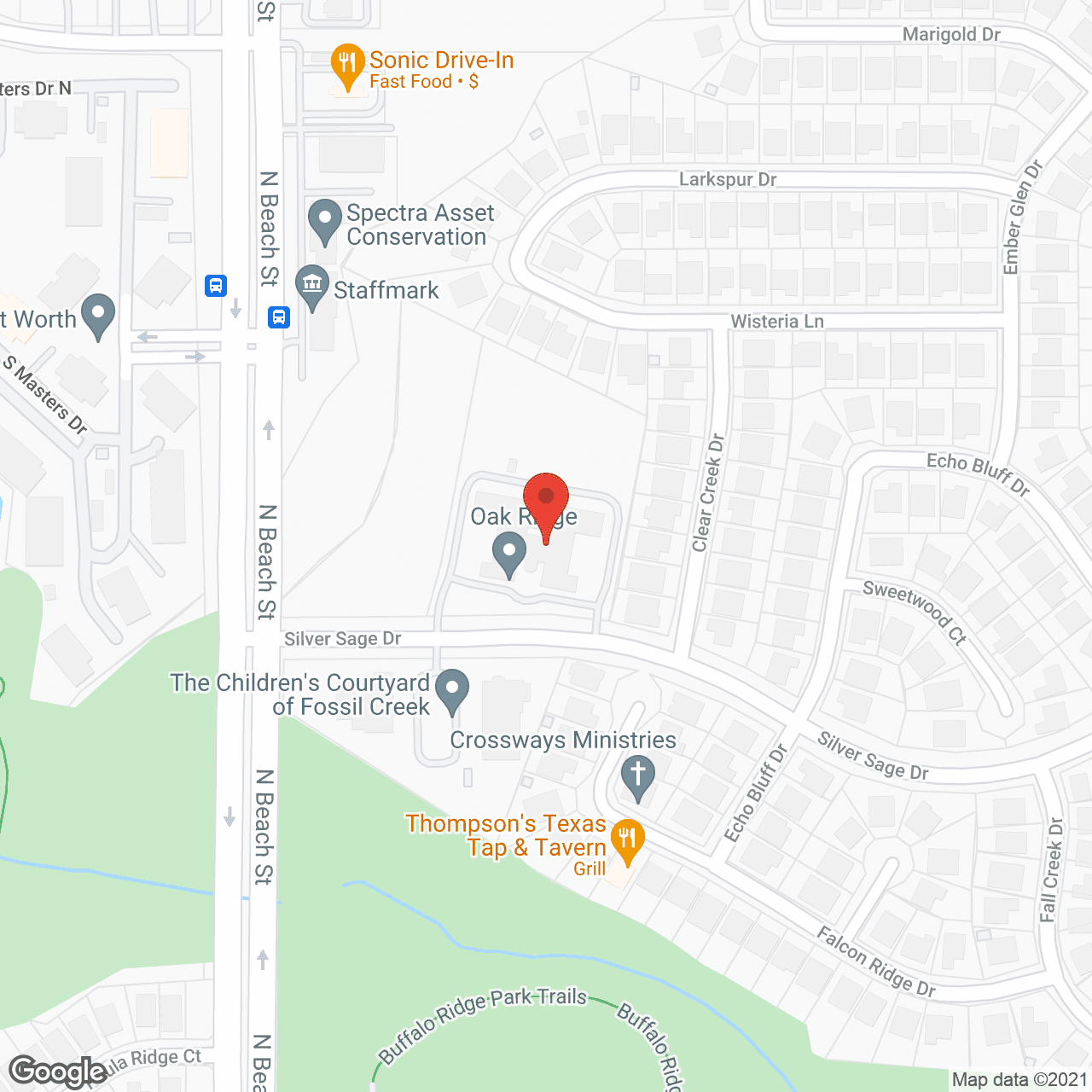 Map of the neighborhood around Oak Ridge Alzheimer's Special Care Center