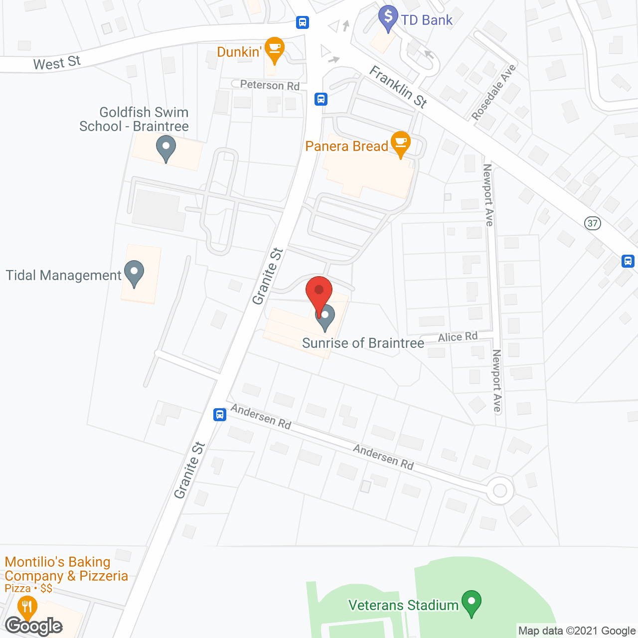 Map of the neighborhood around Sunrise of Braintree