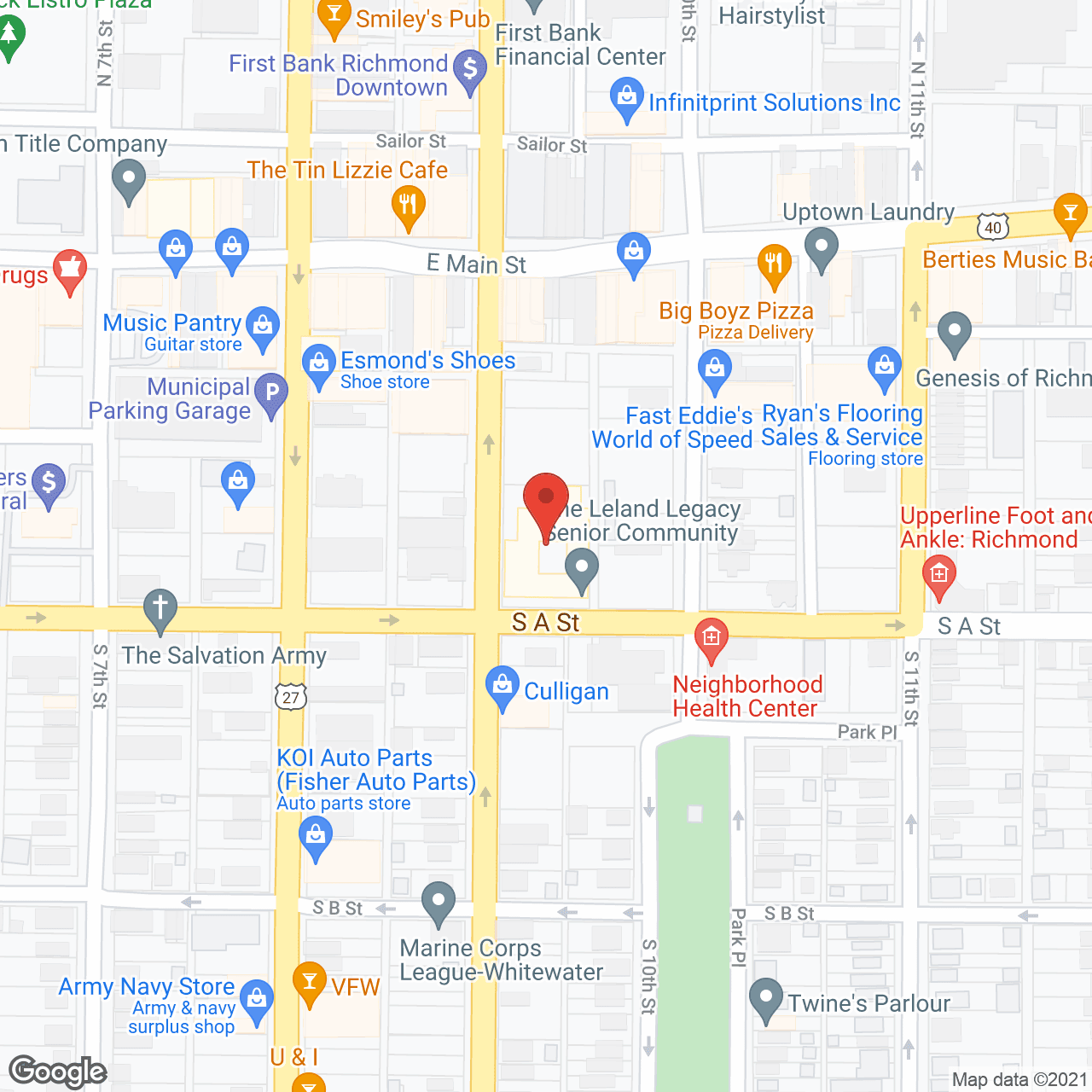 Map of the neighborhood around Senior Suites at The Leland