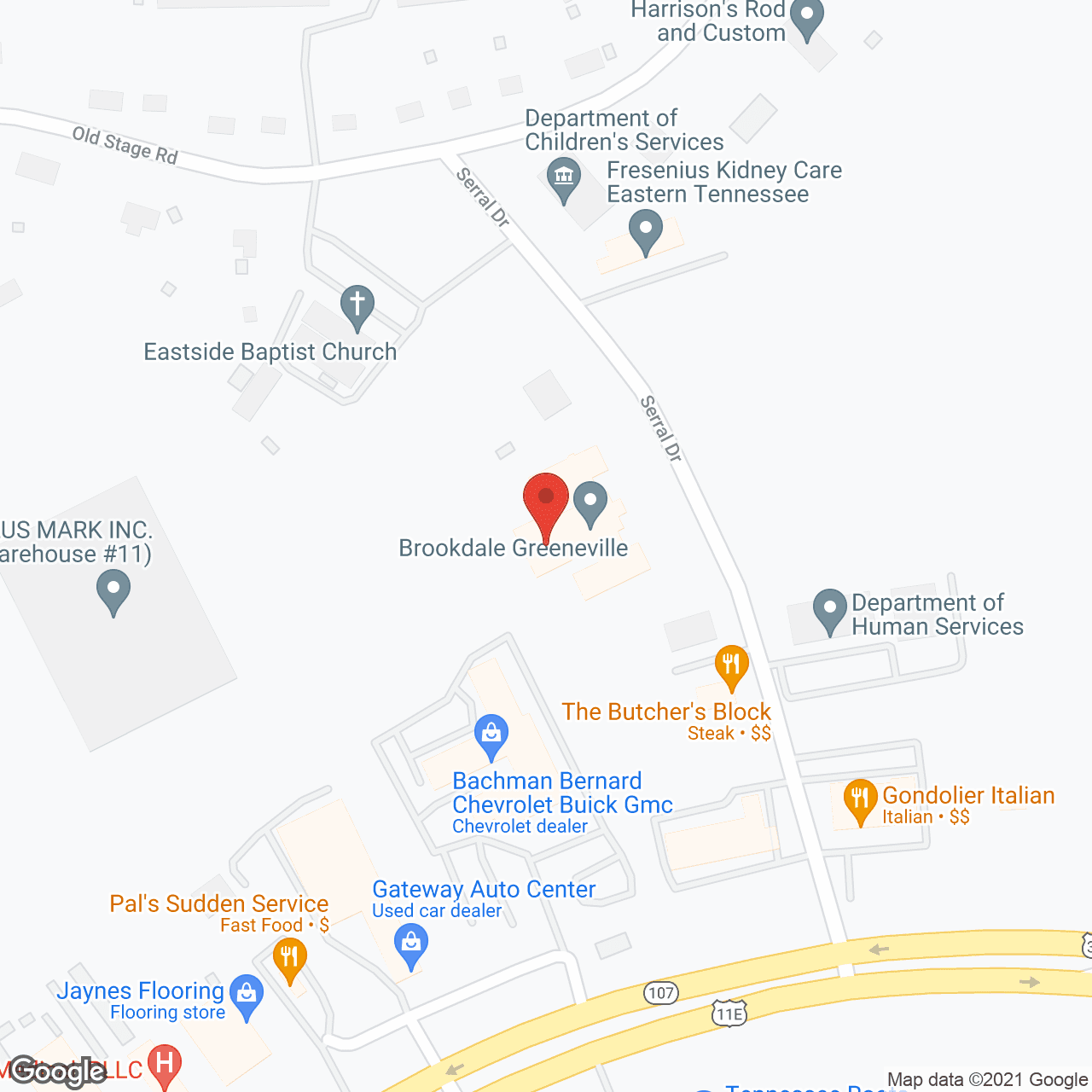 Map of the neighborhood around Wellington Place of Greeneville