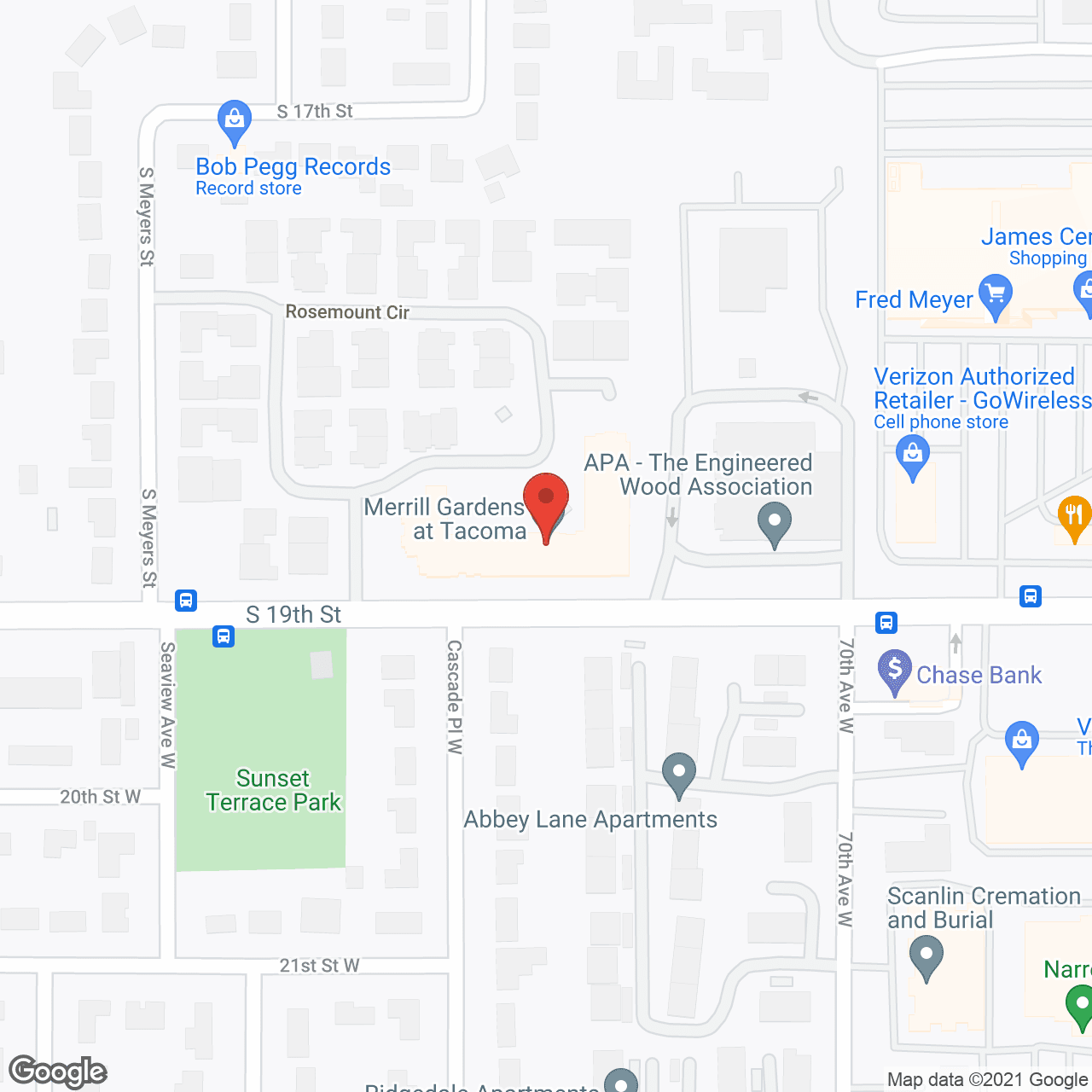 Map of the neighborhood around Merrill Gardens at Tacoma