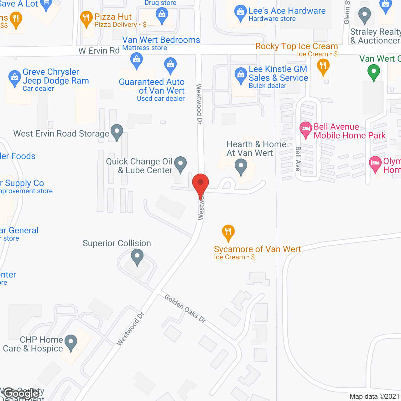 Map of the neighborhood around Hearth and Home at Van Wert