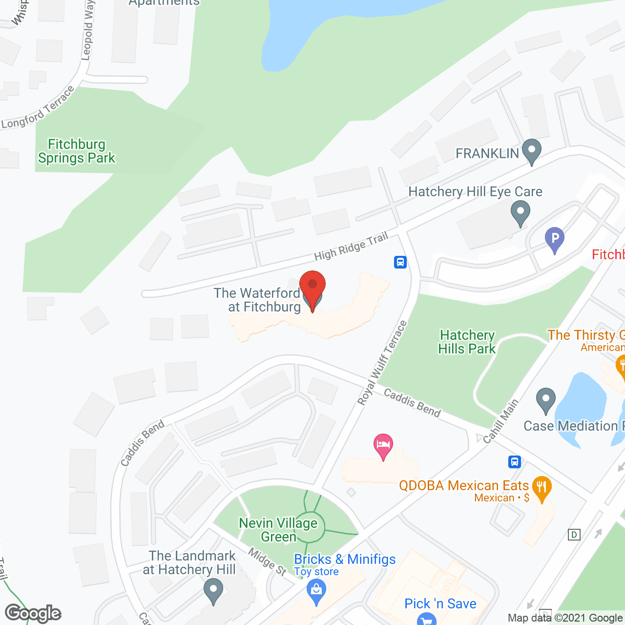 Map of the neighborhood around The Waterford at Fitchburg