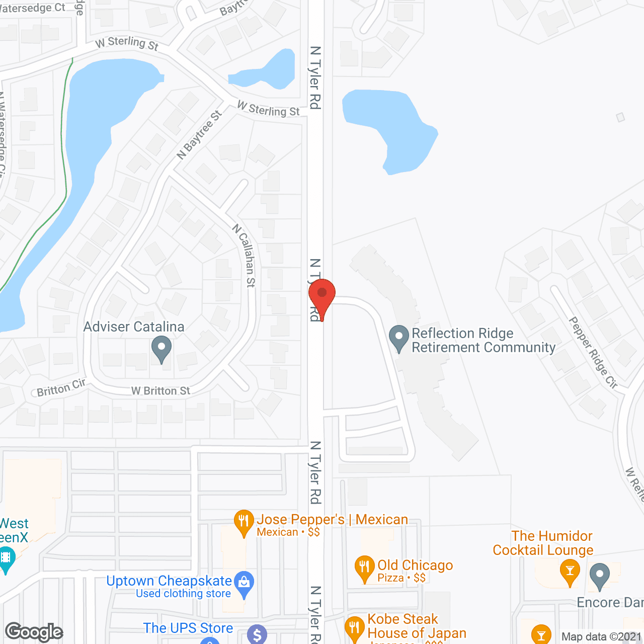 Map of the neighborhood around Reflection Ridge Retirement Community