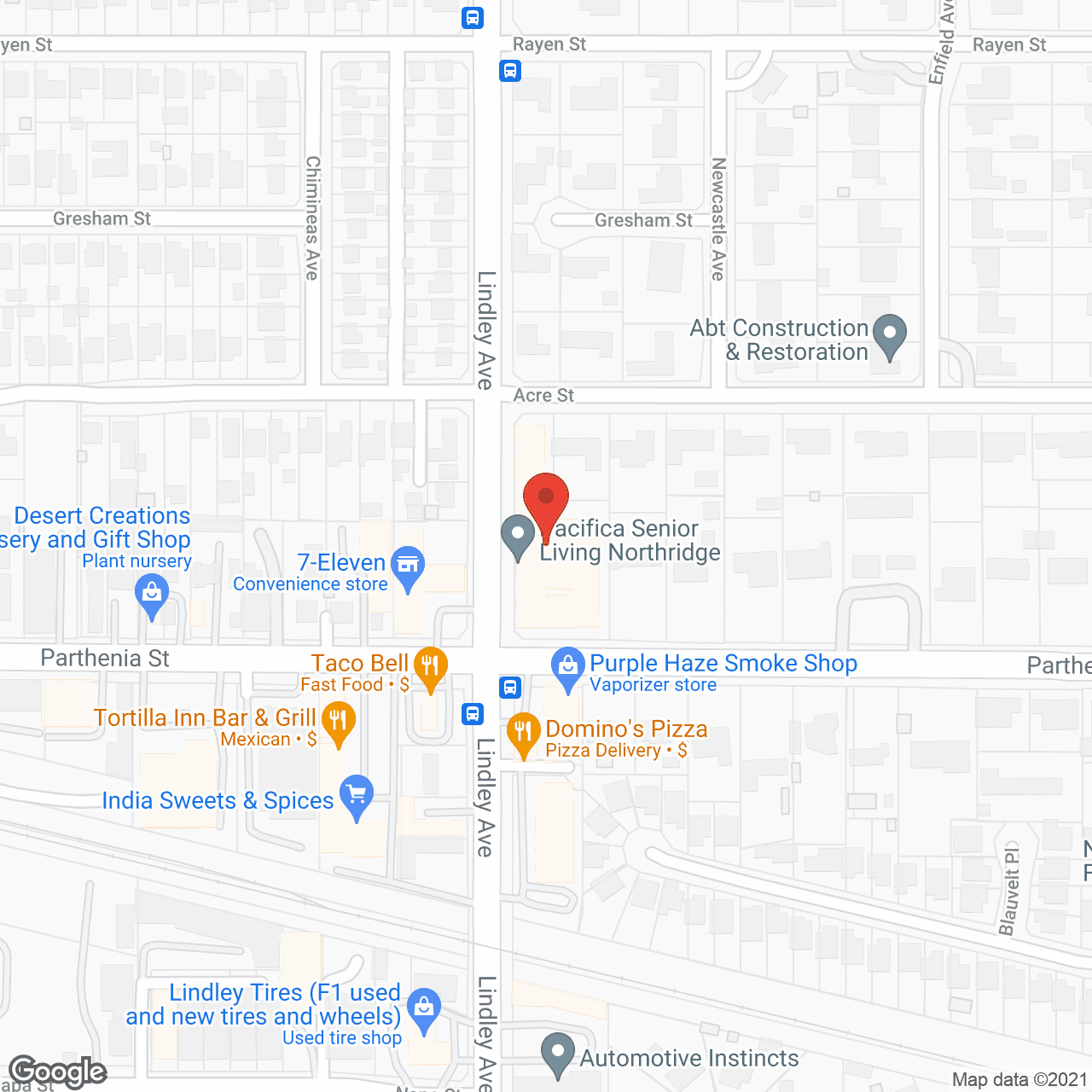 Map of the neighborhood around Pacifica Senior Living Northridge