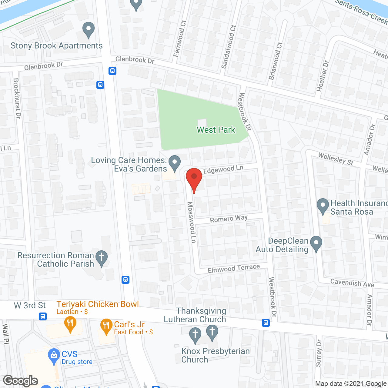 Map of the neighborhood around Eva's Gardens