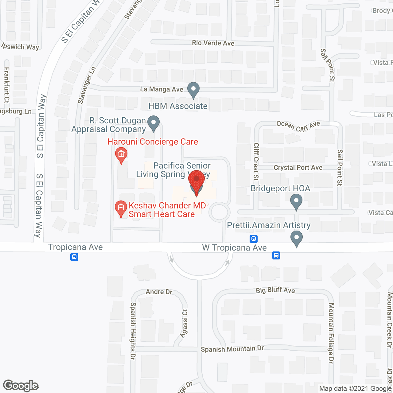 Map of the neighborhood around Clare Bridge of Tropicana
