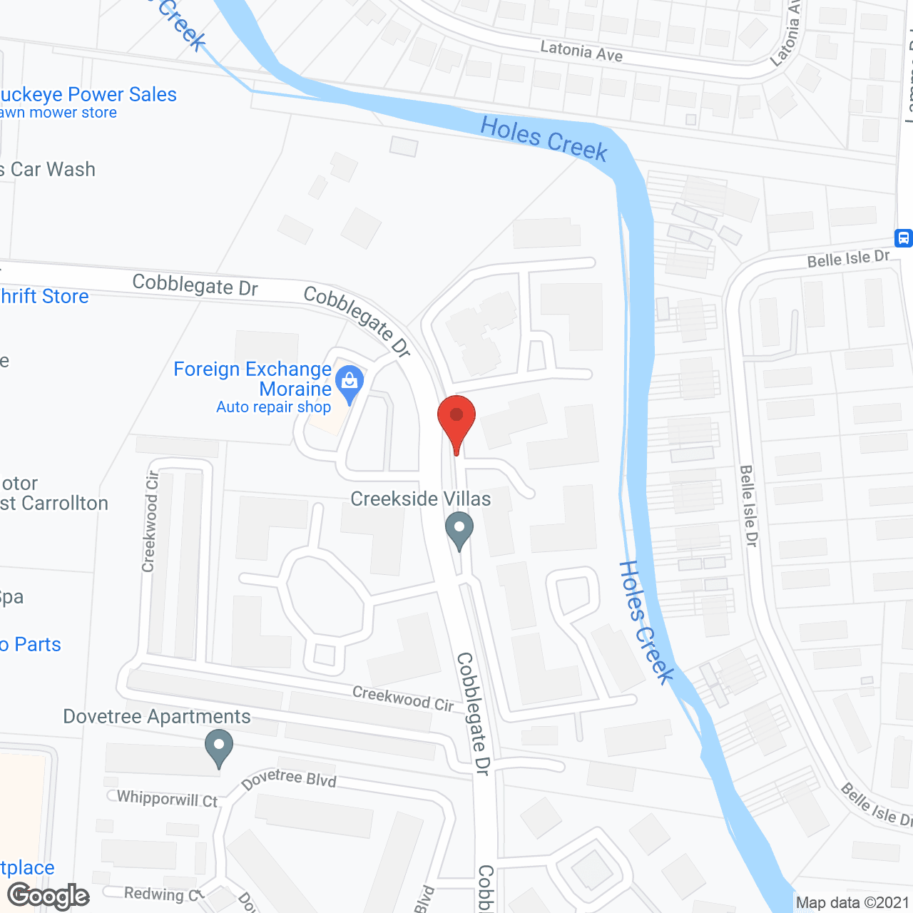 Map of the neighborhood around Creekside Villas