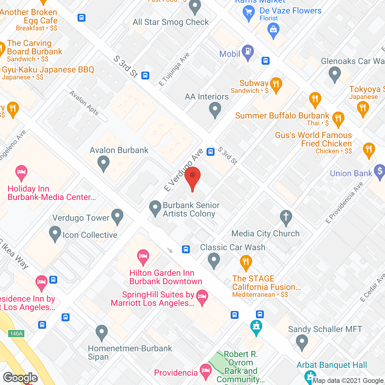 Map of the neighborhood around Burbank Senior Artists Colony