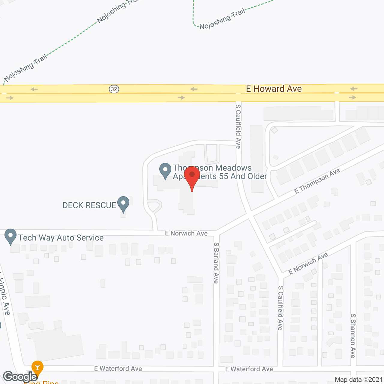 Map of the neighborhood around Thompson Meadows
