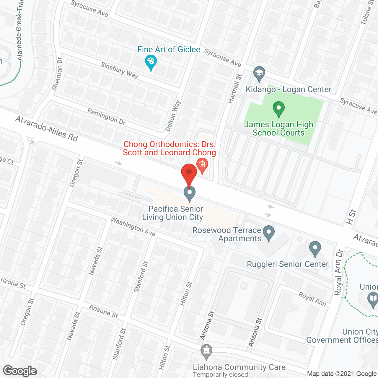Map of the neighborhood around Pacifica Senior Living Union City