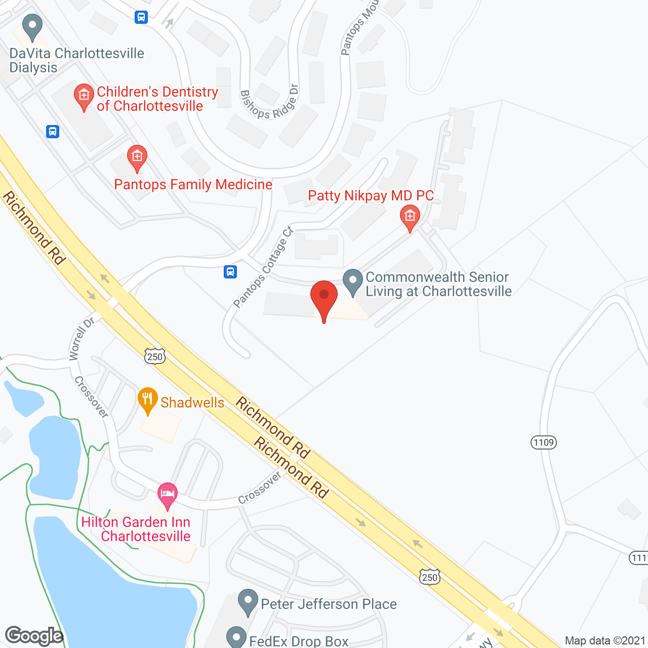 Map of the neighborhood around Hines Hill Senior Living