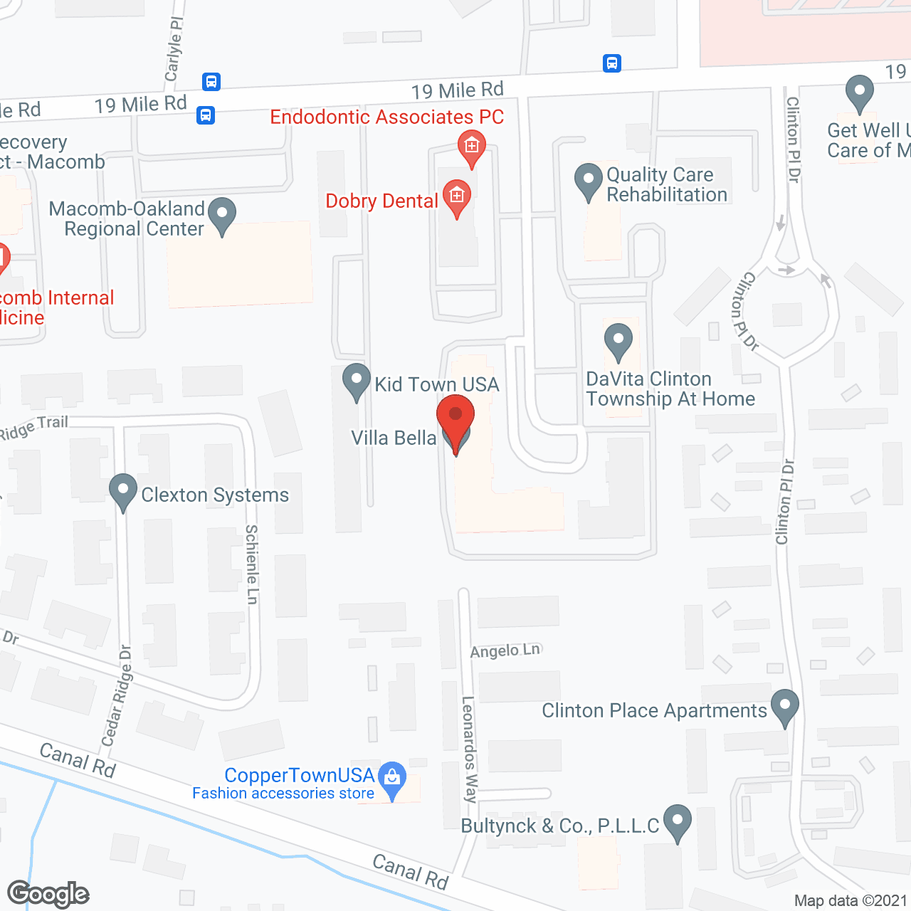 Map of the neighborhood around Villa Bella of Clinton Township