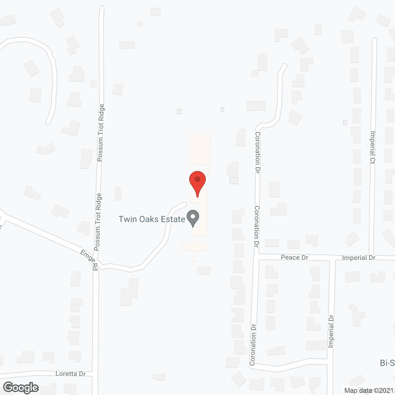 Map of the neighborhood around Twin Oaks Estate