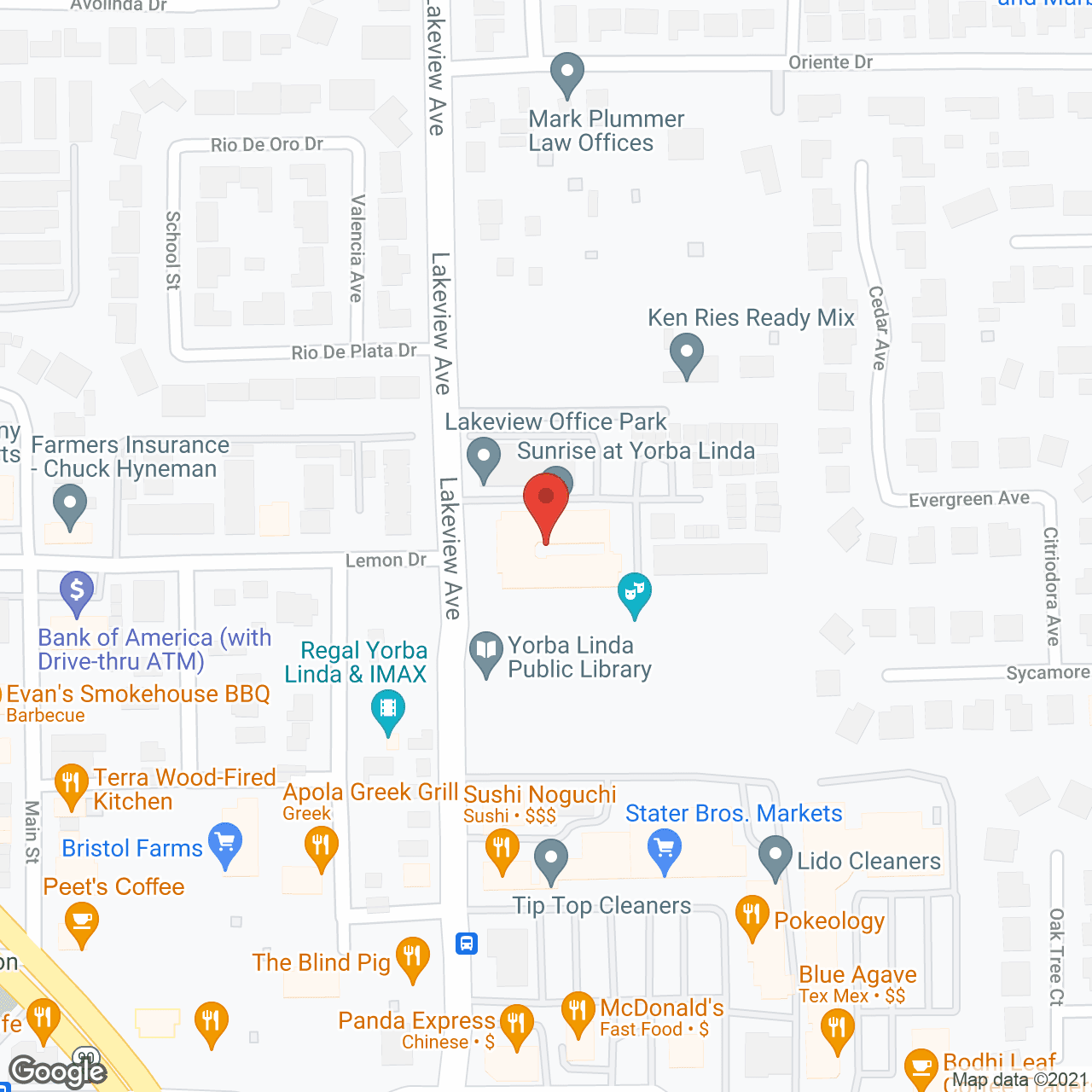 Map of the neighborhood around Sunrise of Yorba Linda