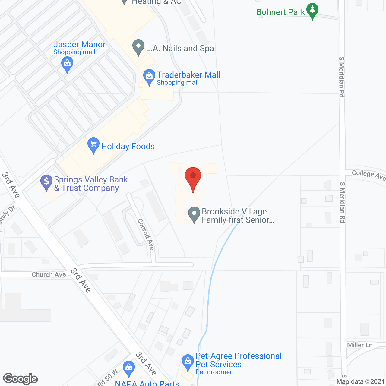 Map of the neighborhood around Brookside Village Senior Living