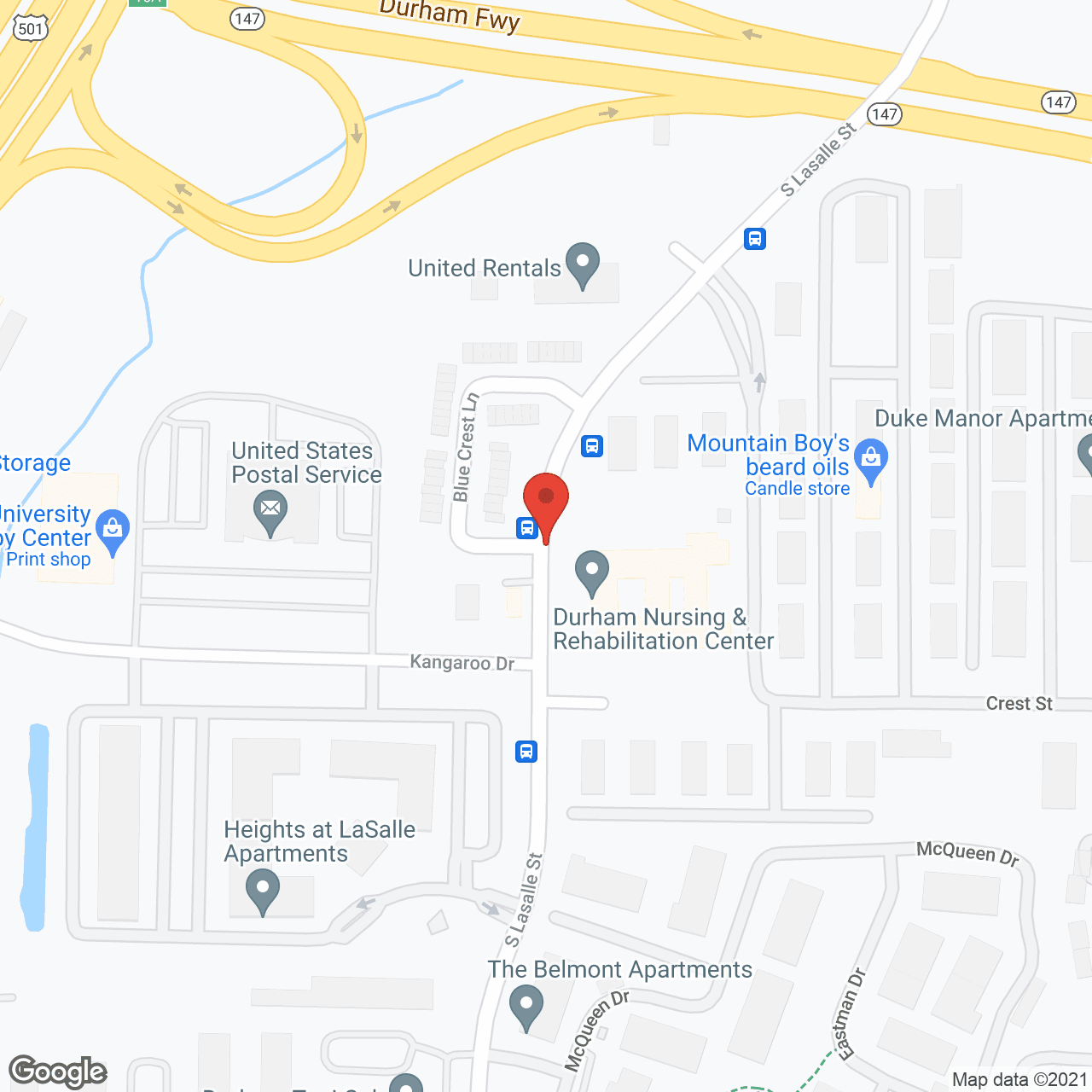 Map of the neighborhood around Durham Nursing and Rehabilitation