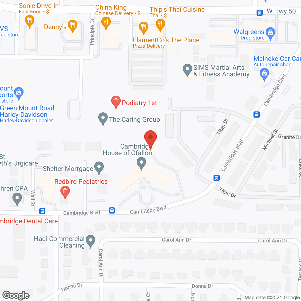 Map of the neighborhood around Cambridge House of O'Fallon