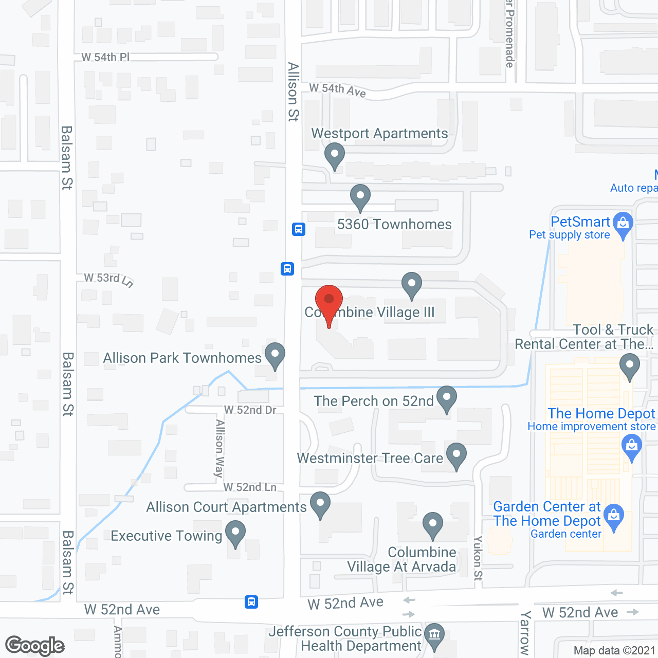 Map of the neighborhood around Columbine Village on Allison