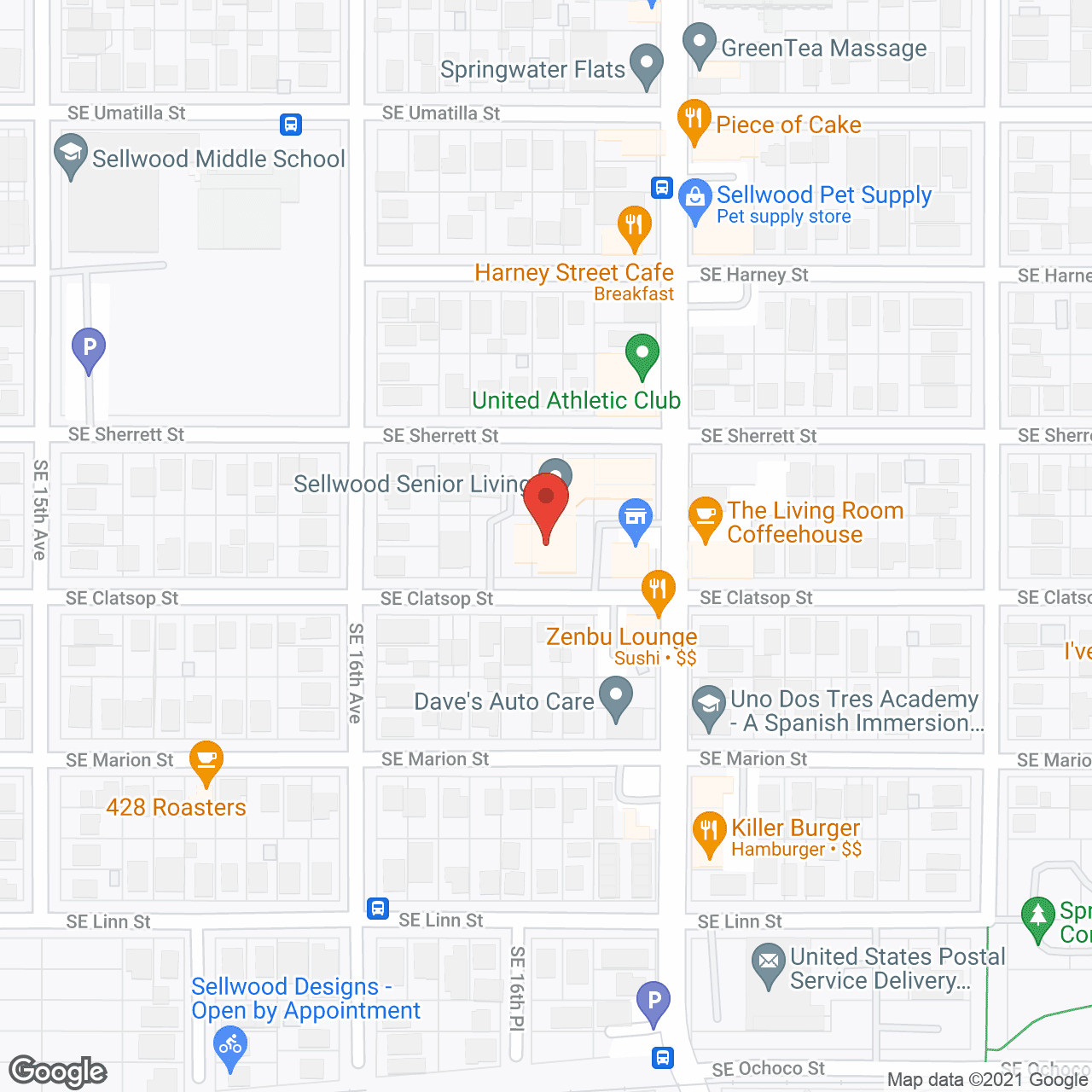 Map of the neighborhood around Sellwood Senior Living