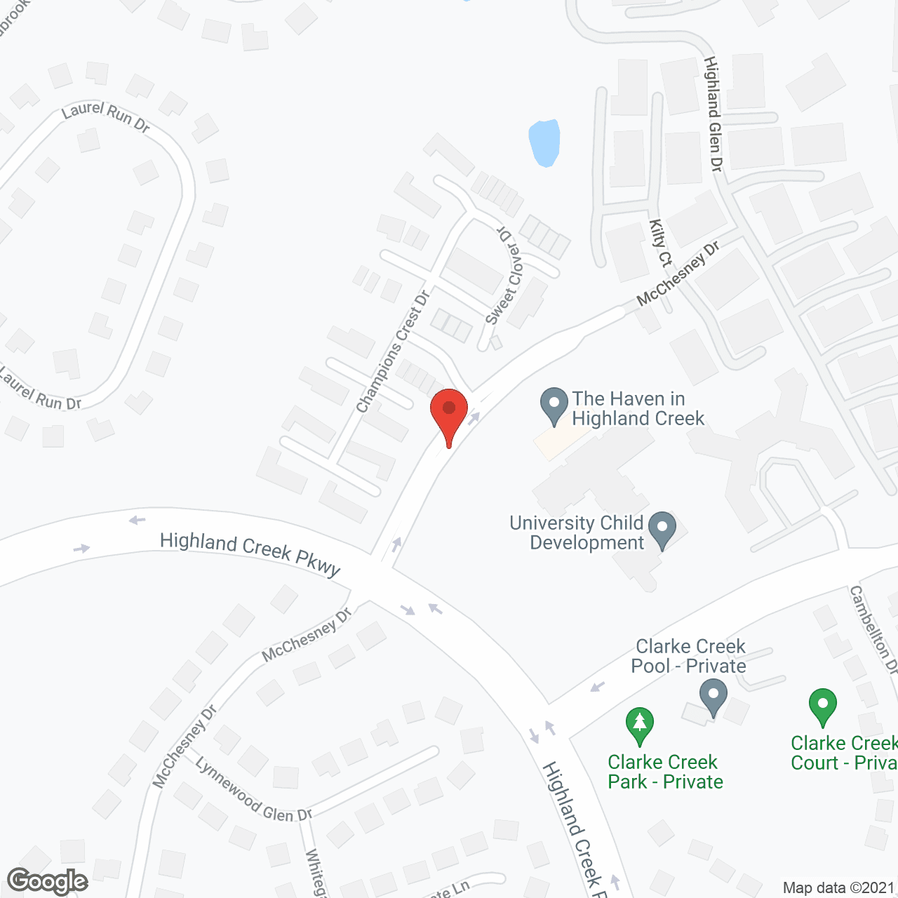 Map of the neighborhood around The Haven in Highland Creek