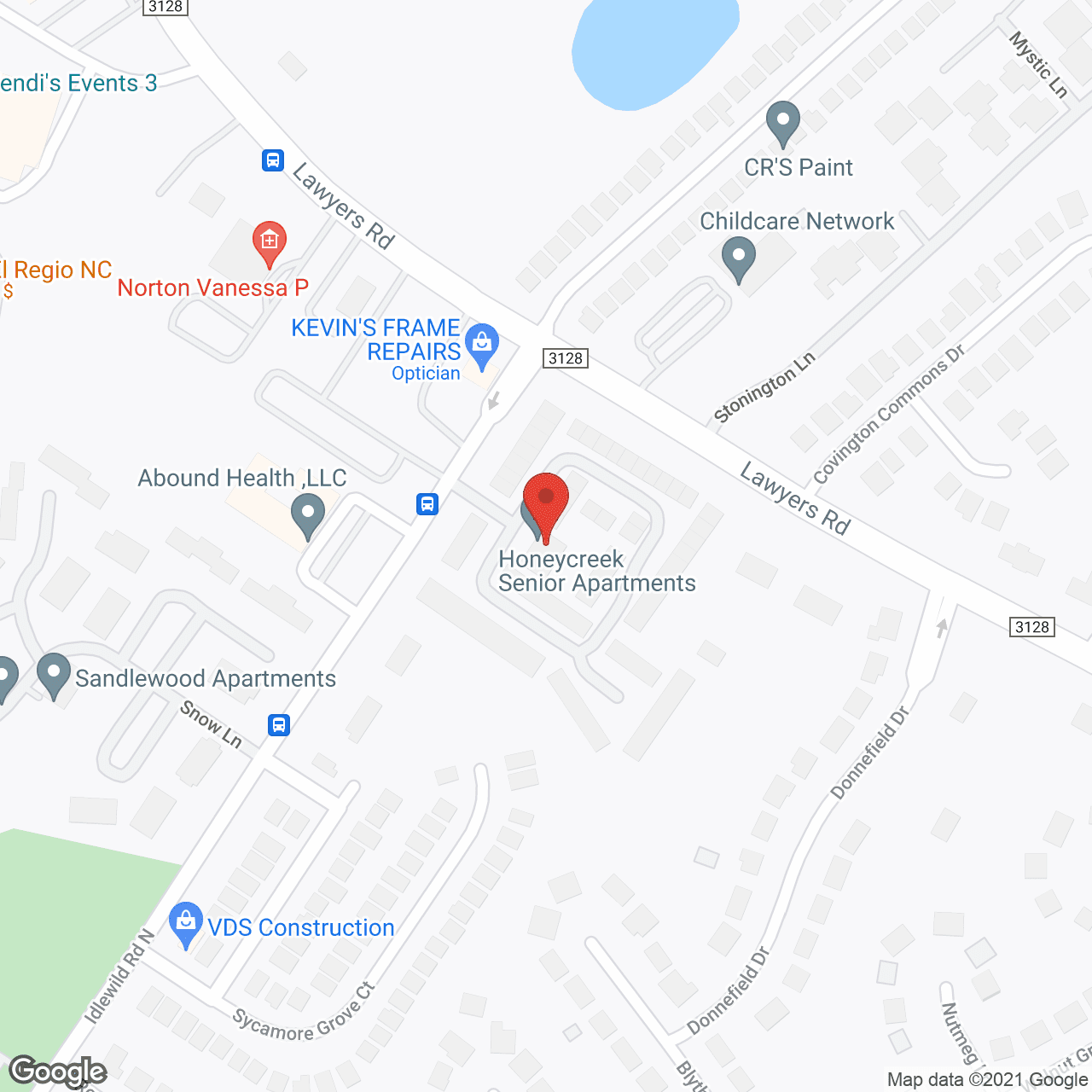 Map of the neighborhood around Honeycreek