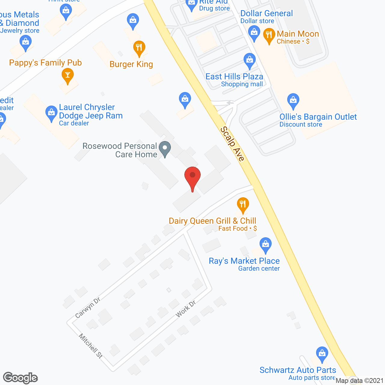 Map of the neighborhood around Rosewood Personal Care Home