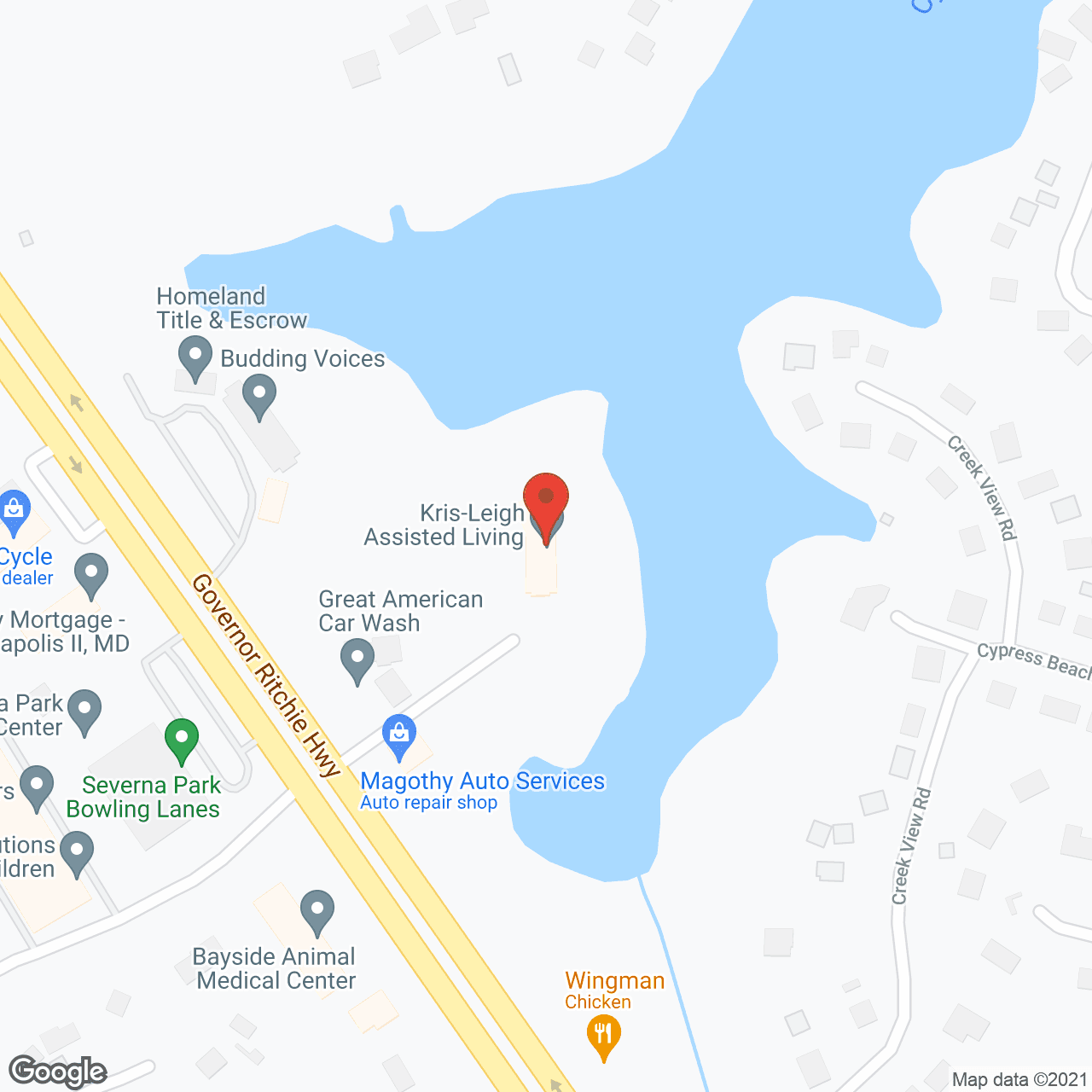 Map of the neighborhood around Cypress Creek Assisted Living
