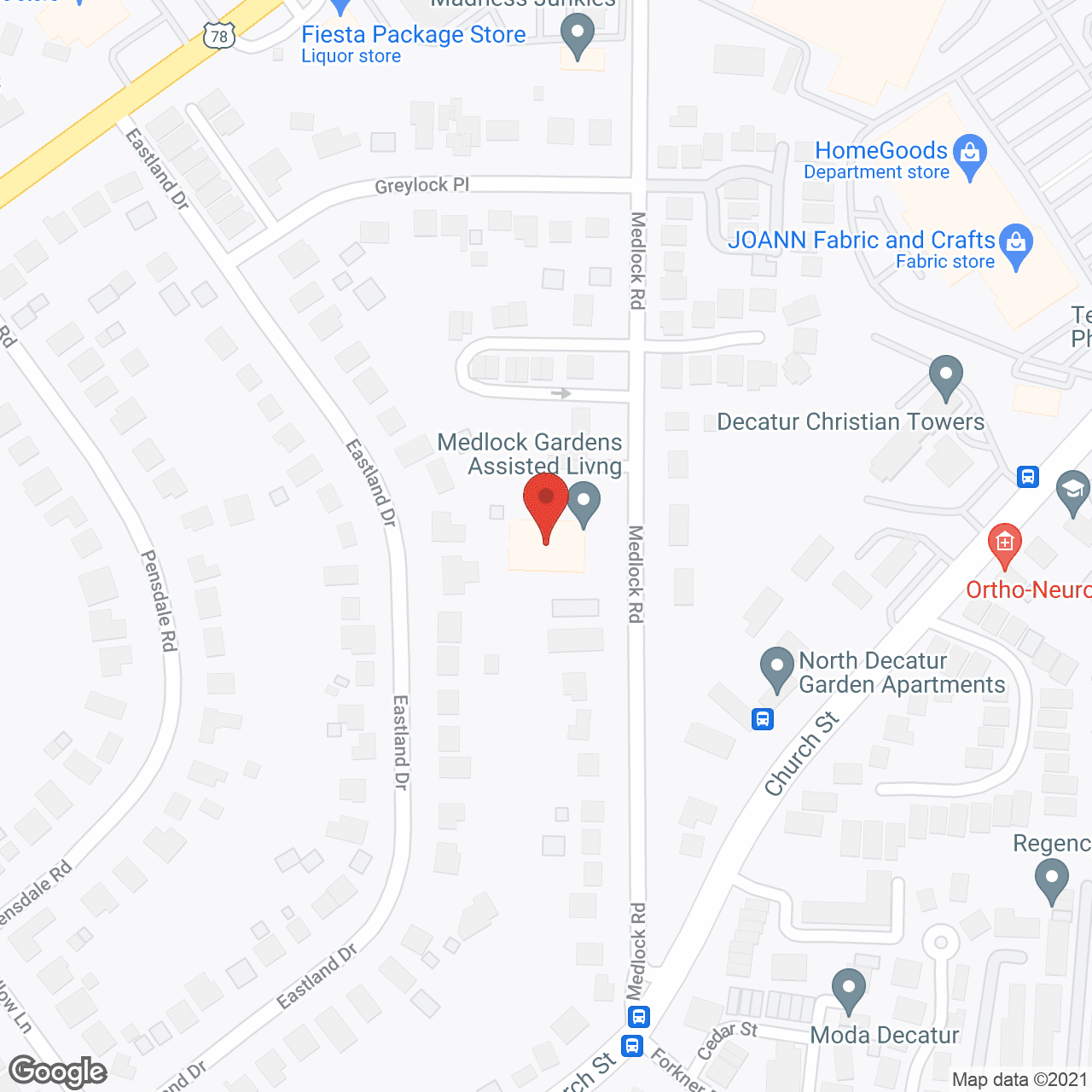 Map of the neighborhood around Medlock Gardens Senior Living