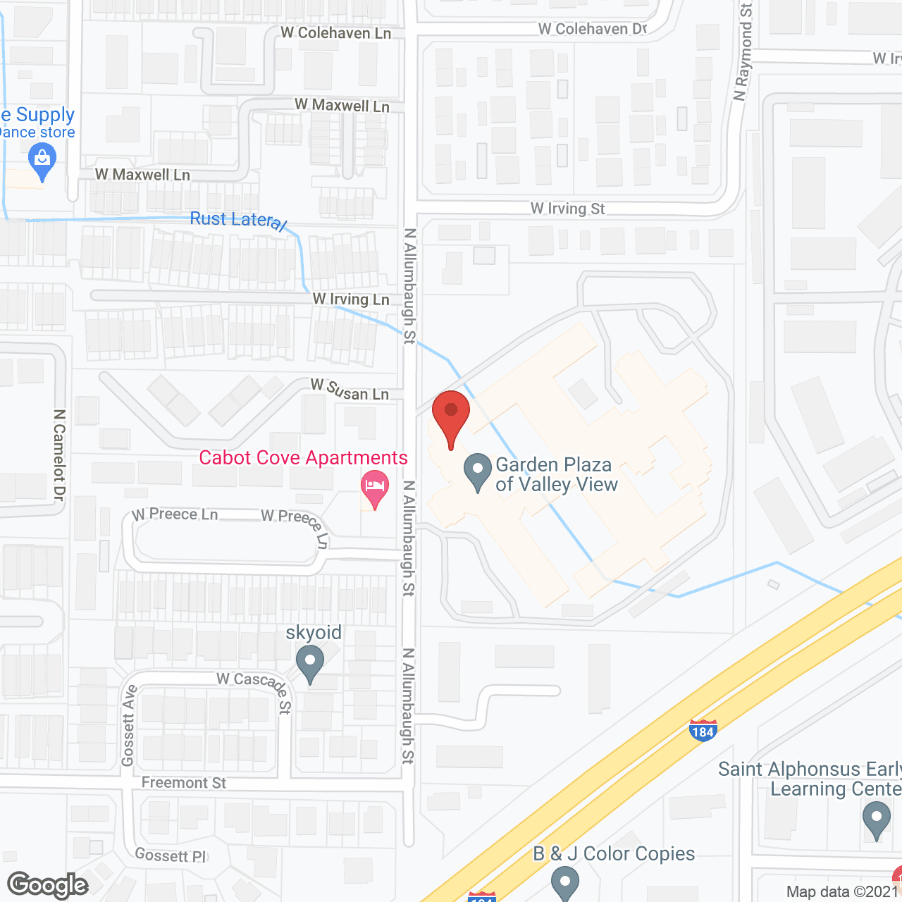 Map of the neighborhood around Garden Plaza of Valley View