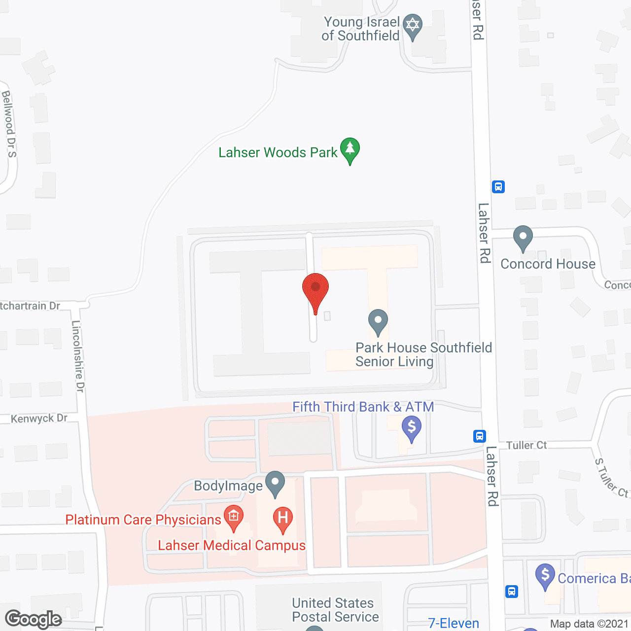 Map of the neighborhood around Park House Southfield II