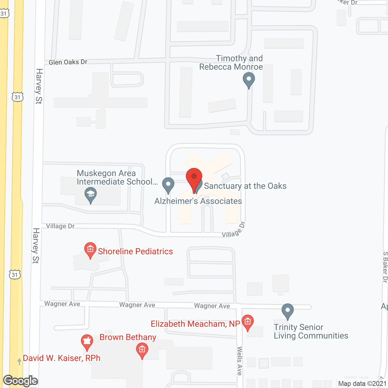 Map of the neighborhood around The Oaks